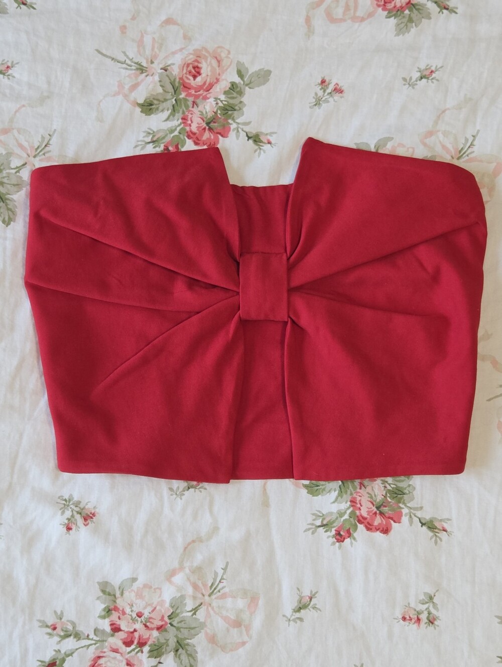Thirty Thirty LA Red Bow Front Strapless Smocked Tube Top XS Statement Party